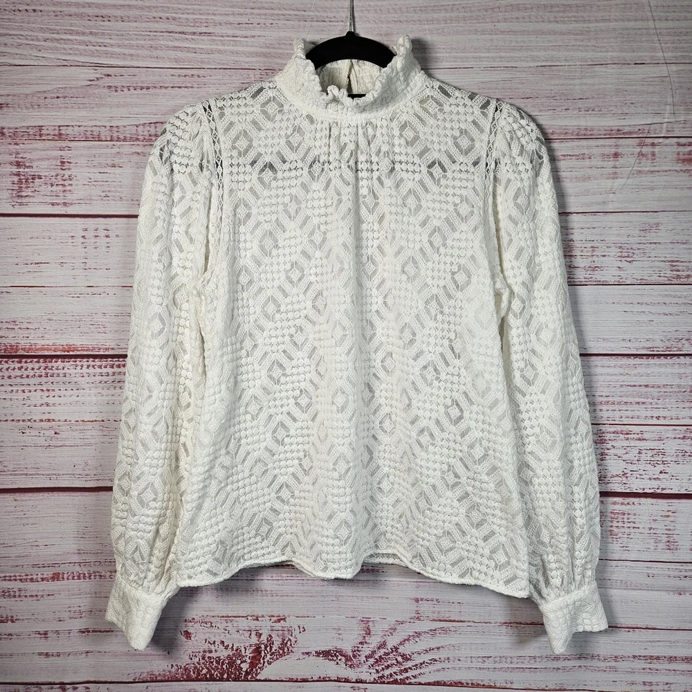 Sezane Shona White Lace Long Sleeve Blouse - Picture 4 of 15